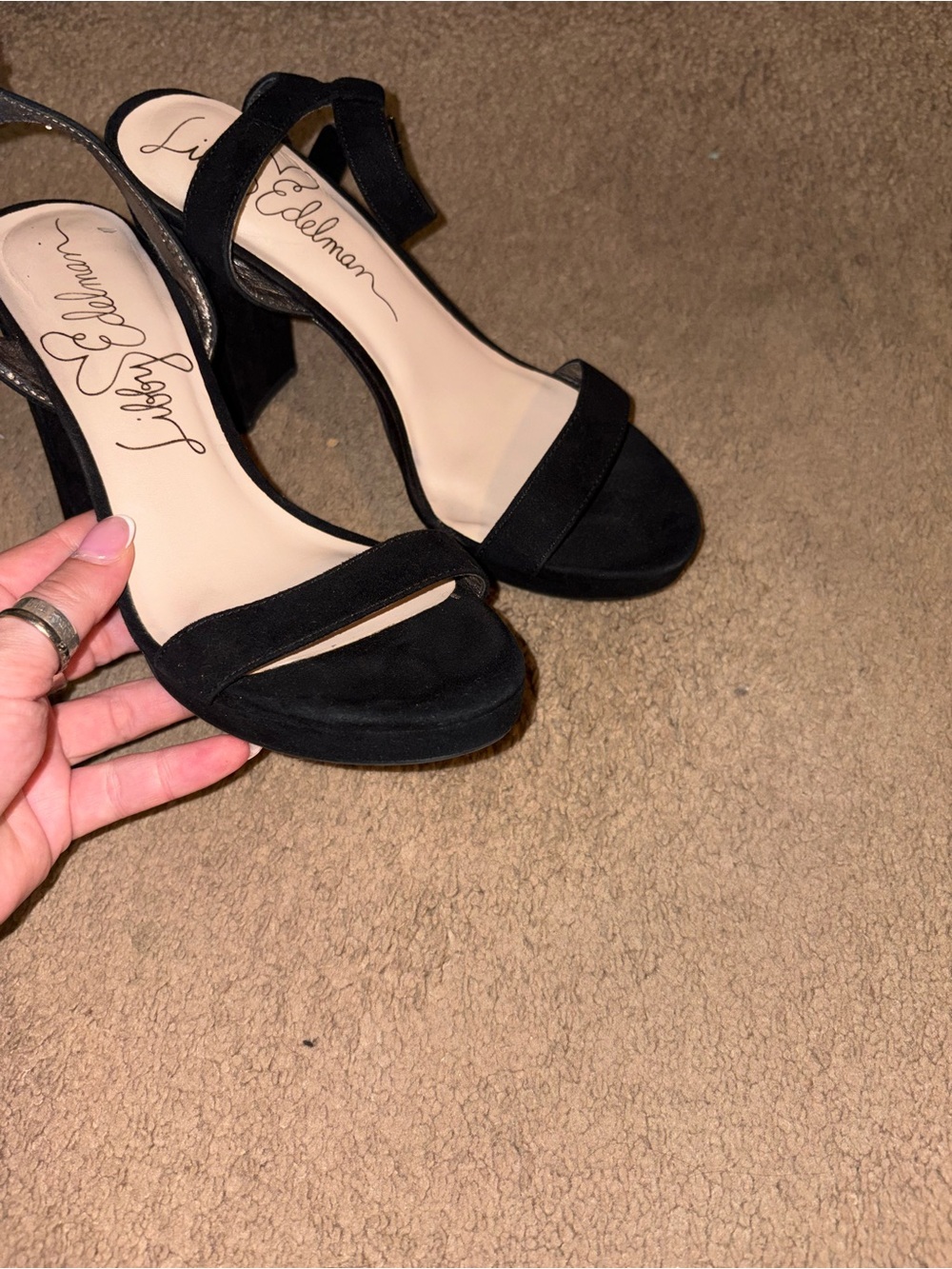 libby. edelman Black Suede Block Heel Ankle-Strap Sandals - Picture 3 of 4